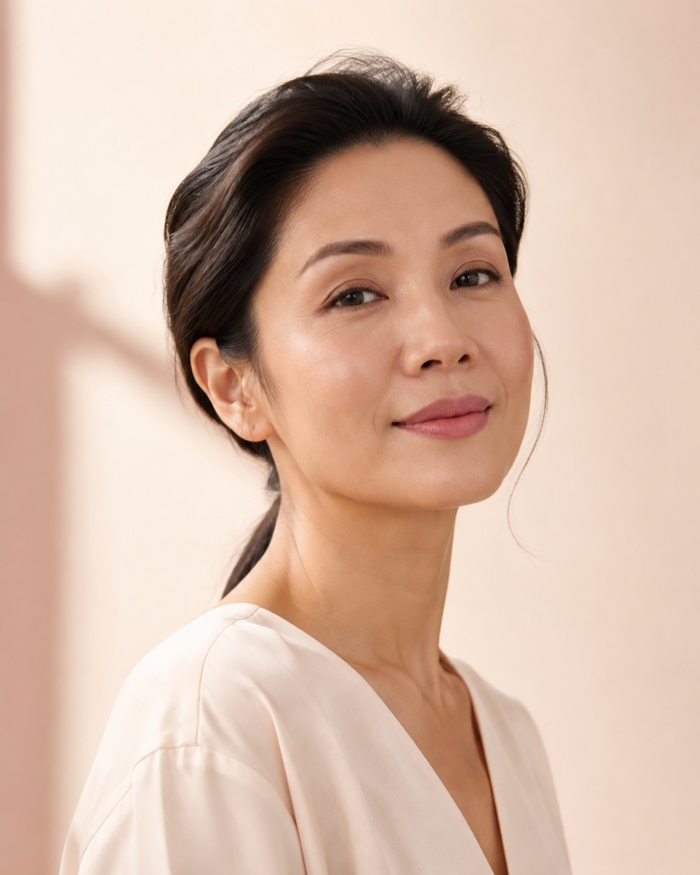 Woman showing the face and neck treatment area at Luna Clinic