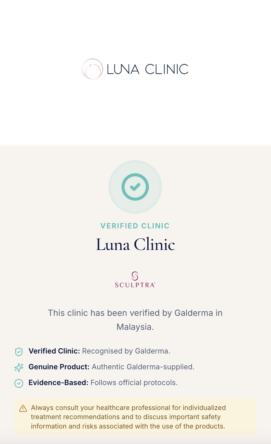 LUNA Clinic verified Sculptra clinic by Galderma Malaysia